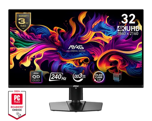 MSI MAG 321UPX QD-OLED gaming monitor 31,5" QD-OLED/UHD/240Hz/0,03ms/2xHDMI/DP/USB-C/Výšk.nast./Pivot/černá