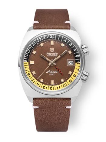 Nivada Grenchen Antarctic GMT - Tropical - Brown Leather White Stitching