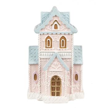 Růžovo-modrá svítící perníková chaloupka Gingerbread House - 10*8*16 cm 6PR4203