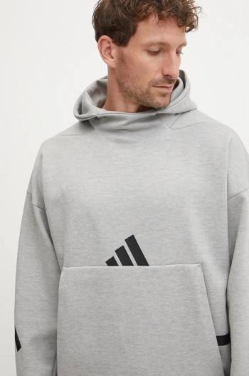 Mikina adidas ZNE pánská, šedá barva, s kapucí, s aplikací, JE3070