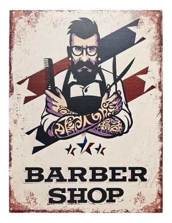 Béžová antik nástěnná kovová cedule Barber Shop - 25*33 cm 8PL-1222825331111