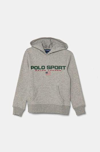 Dětská mikina Polo Ralph Lauren šedá barva, s kapucí, s potiskem, 323962111004