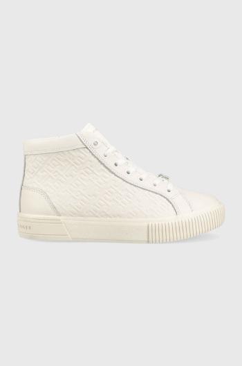 Kožené sneakers boty Tommy Hilfiger Th Monogram Leather Sneaker High béžová barva