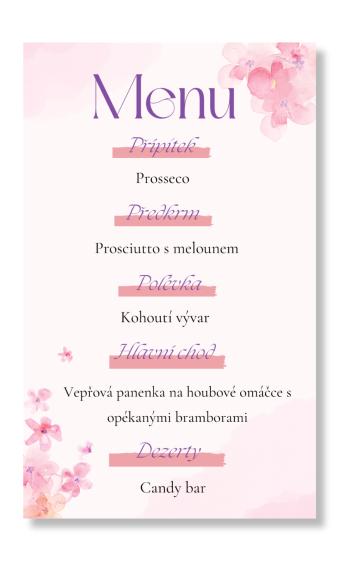 Personal Menu - Růžové květiny Zvolte množství: od 1 ks do 10 ks