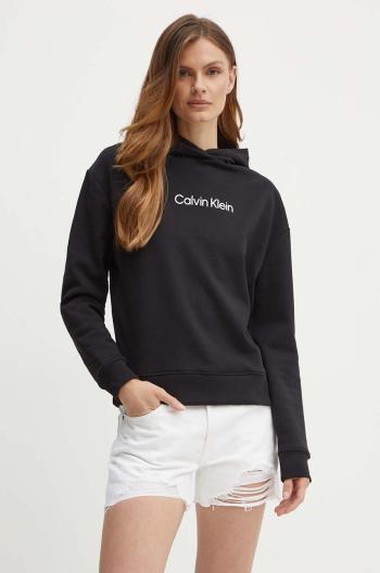 Bavlněná mikina Calvin Klein dámská, černá barva, s kapucí, s potiskem, K20K205449