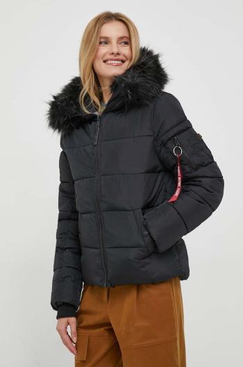 Bunda Alpha Industries Hooded Puffer Wmn dámská, černá barva, zimní