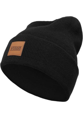 Urban Classics Leatherpatch Long Beanie black - UNI