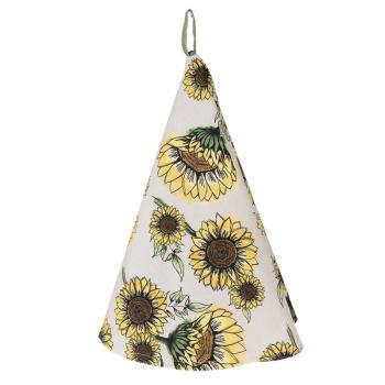 Béžová kulatá bavlněná utěrka se slunečnicemi Sunny Sunflowers - Ø 80 cm SUS48