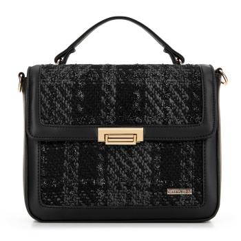 Damska torebka crossbody z tkaniny bouclé czarna 99-4Y-409-1