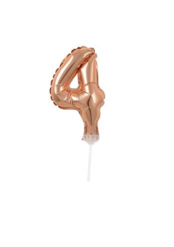 Balón foliový číslice růžovozlatá - Rose Gold 12,5 cm - 4 s držákem - BALONČ