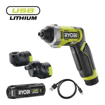 Ryobi 4V USB Lithium csavarbehajtó, 2x adapter, 1x 2,0Ah akkumulá...