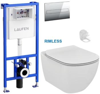 LAUFEN Rámový podomítkový modul CW1 SET s chromovým tlačítkem + WC Ideal Standard Tesi se sedátkem RIMLESS H8946600000001CR TE2