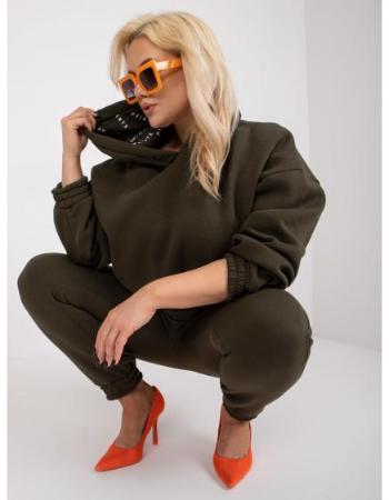 Dámská tepláková souprava plus size s kalhotami WEB khaki 