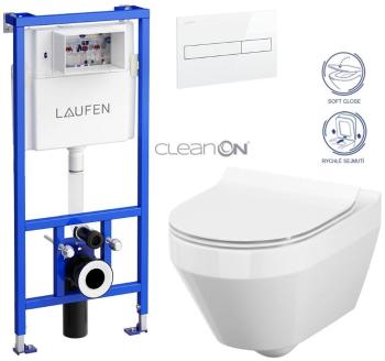 LAUFEN Rámový podomítkový modul CW1 SET s bílým tlačítkem + WC CERSANIT CLEANON CREA OVÁL + SEDÁTKO H8946600000001BI CR1