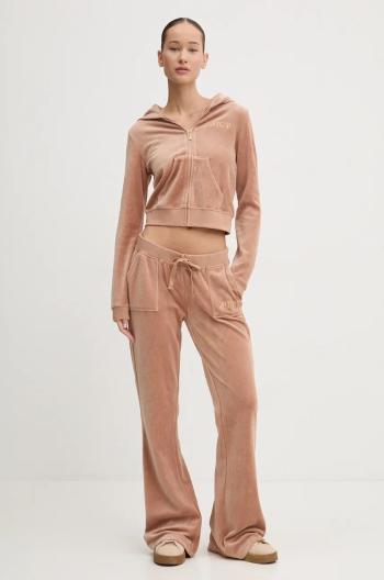 Velúrové tepláky Juicy Couture HERITAGE CROWN CAISA LOW RISE PANT hnedá farba, s nášivkou, JCGBJ224012