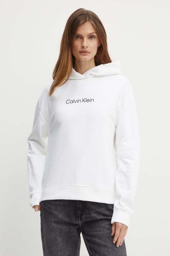 Bavlněná mikina Calvin Klein dámská, bílá barva, s kapucí, s potiskem, K20K205449