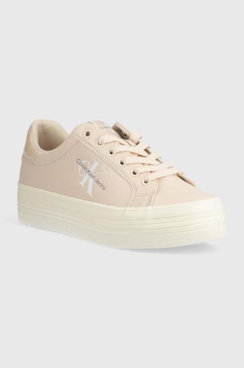 Sneakers boty Calvin Klein Jeans BOLD VULC FLATF LACE LTH MET růžová barva, YW0YW01393