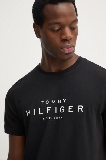 Bavlněné tričko Tommy Hilfiger černá barva, s potiskem, MW0MW37448