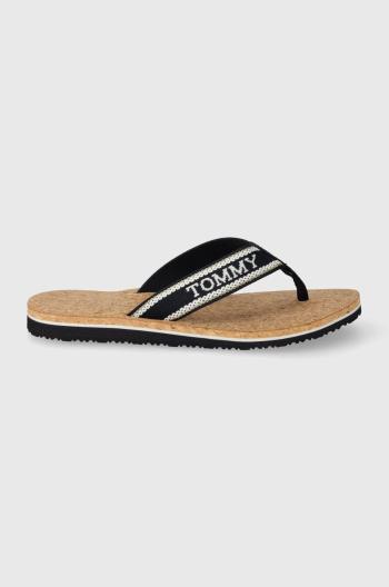 Žabky Tommy Hilfiger HILFIGER CORK BEACH SANDAL dámské, tmavomodrá barva, na plochém podpatku, FW0FW07904