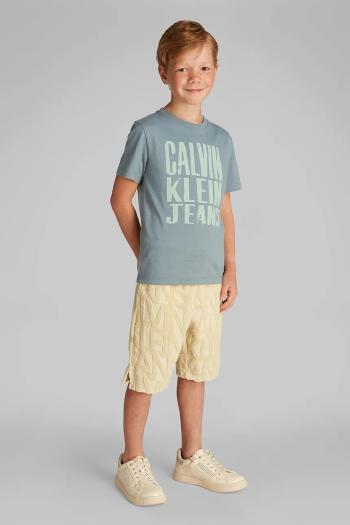 Detské bavlnené tričko Calvin Klein Jeans tyrkysová farba, s potlačou, IB0IB02459