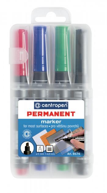 Značkovač Centropen 8576/4 permanent 4 barvy klínový hrot 1-4,6mm