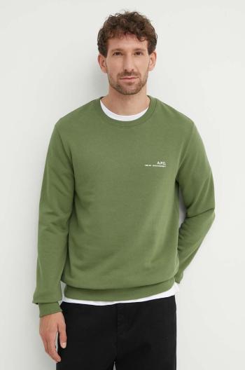 Bavlněná mikina A.P.C. sweat item pánská, zelená barva, hladká, COFBQ-H27608