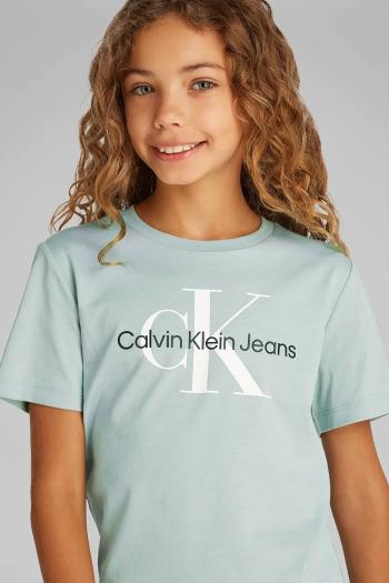 Detské bavlnené tričko Calvin Klein Jeans tyrkysová farba, s potlačou, IU0IU00676