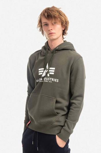 Mikina Alpha Industries Basic Hoody pánská, zelená barva, s kapucí, s potiskem, 178312.142