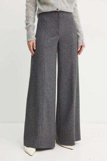 Kašmírové kalhoty Liviana Conti šedá barva, široké, high waist, L4WN29