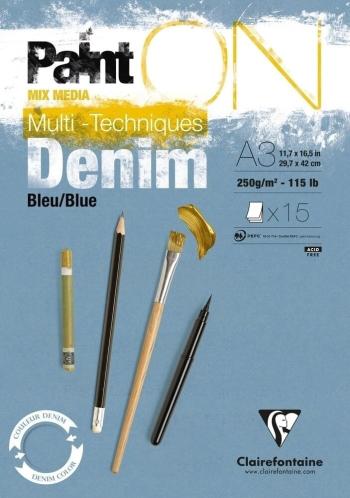 Clairefontaine Paint'On Pad Denim Blue Glued Skicář A3 250 g