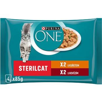 Purina ONE Sterilcat minifiletky s kuřetem a zelenými fazolkami, s hovězím a mrkví ve šťávě 4 × 85 g (7613287367327)