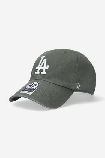 Bavlněná baseballová čepice 47brand MLB Los Angeles Dodgers zelená barva, s aplikací, B-RGW12GWSNL-MSG