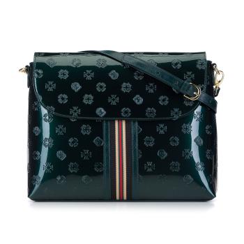 Dámska lakovaná kabelka s monogramom a stuhou 34-4-233-0