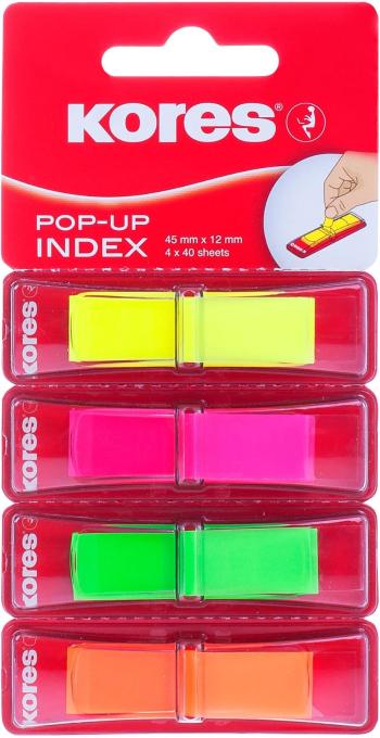 Öntapadós jegyzettömb KORES Pop-up 45 x 12 mm, 4 x 40 lap, többféle neon szín