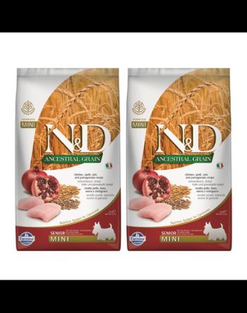 FARMINA N&amp;D Ancestral Grain Dog Chicken, Spelt, Oats and Pomegranate Senior Mini 2 x 2.5 kg hrana caini senior talie mica, cu pui si ovaz