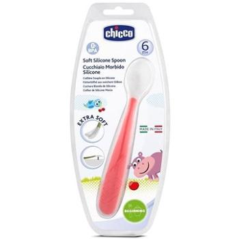 Chicco lžička silikon Soft 6 m+, červená (8058664031818)