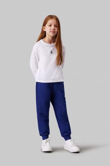 Dětské bavlněné tepláky Calvin Klein Jeans SWEATPANTS modrá barva, s potiskem, IU0IU00285