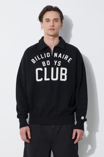 Bavlnená mikina Billionaire Boys Club Collared Half Zip Sweater čierna farba, s potlačou, B24125