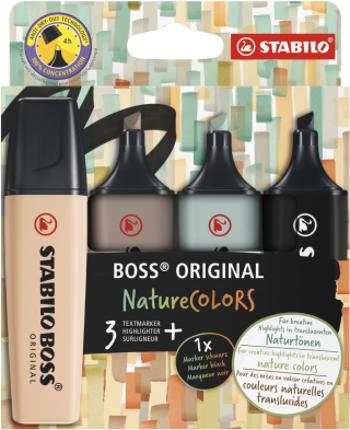 Zvýrazňovače STABILO BOSS NatureCOLORS 4 ks sada (186,193,163 a 46)