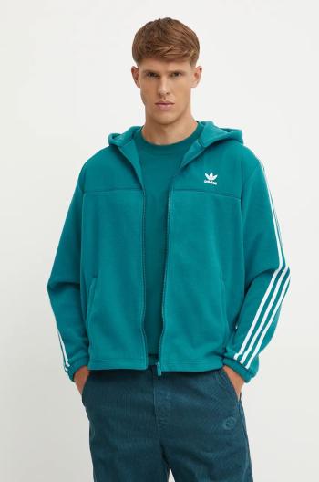 Fleecová mikina adidas Originals zelená barva, s kapucí, s aplikací, IZ2488