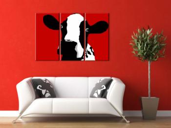 Ručně malovaný POP Art Cow 3 dílný 120x80cm