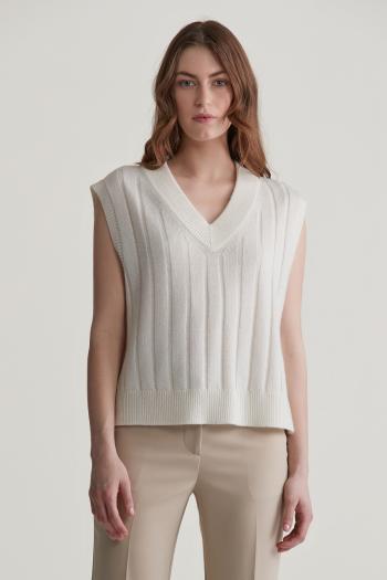 VESTA GANT WIDE RIBBED WOOL V-NECK VEST CREAM