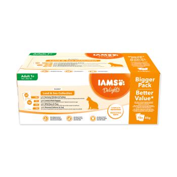 IAMS Delights Mořské a suchozemské maso v omáčce kapsičky multipack 72x85 g