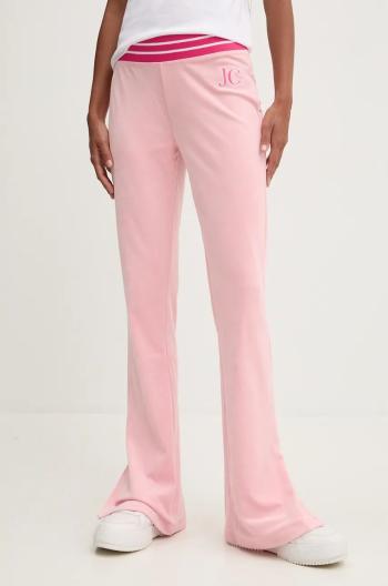 Velurové teplákové kalhoty Juicy Couture KURT TRACK PANT růžová barva, s aplikací, JCSBJ224418