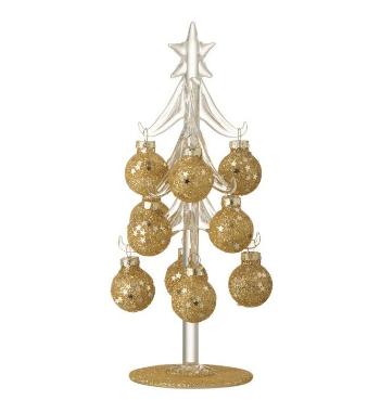 Skleněný stromek se zlatými koulemi Baubles Stars  – 10*10*20 cm 6528