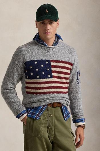 Vlněný svetr Polo Ralph Lauren pánský, šedá barva, hřejivý, 710949283