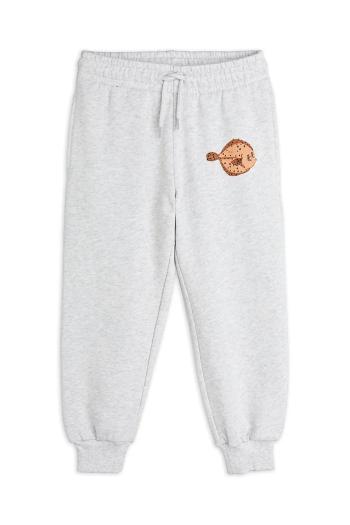 Detské bavlnené tepláky Mini Rodini Flundra šedá farba, s potlačou, 2523011794
