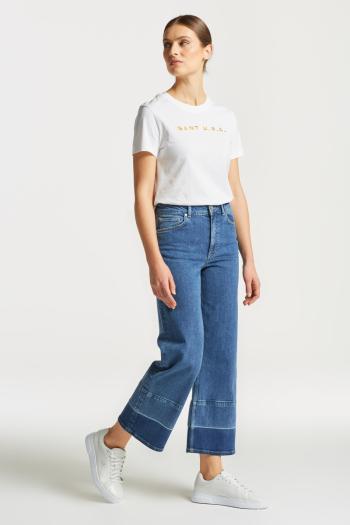 DŽÍNY GANT CROPPED WIDE JEANS MID BLUE WORN IN