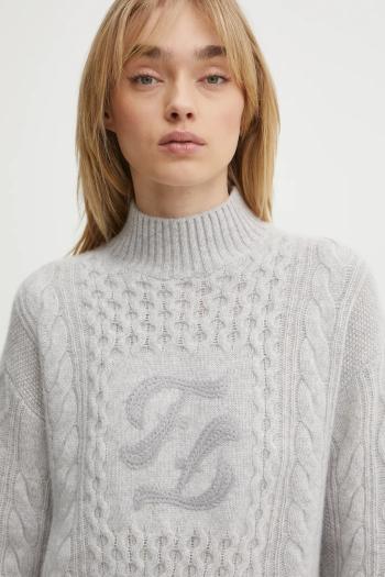 Kašmírový sveter FROM FUTURE šedá farba, s polorolákom, WPM02150