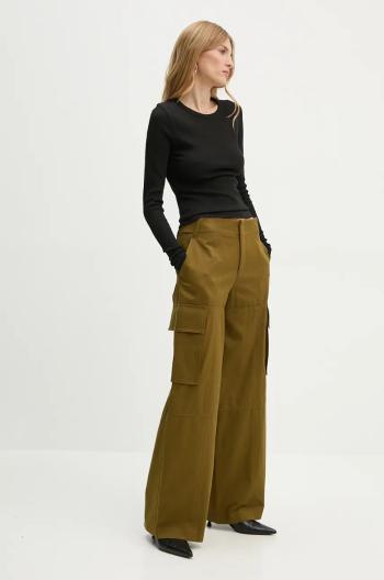 Bavlněné kalhoty A.L.C. zelená barva, široké, high waist, 2PANT01041